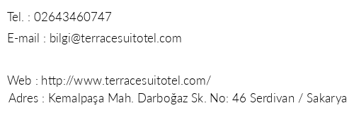 Terrace Suit Otel telefon numaralar, faks, e-mail, posta adresi ve iletiim bilgileri